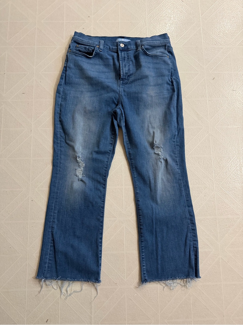 7 For All Mankind Distressed Blue Flare Jeans